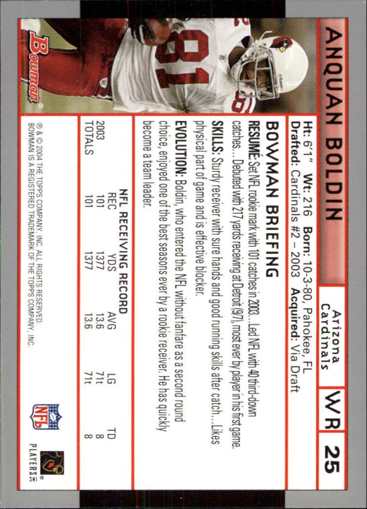 2004 Bowman #25 Anquan Boldin back image