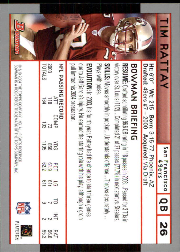 2004 Bowman #26 Tim Rattay back image