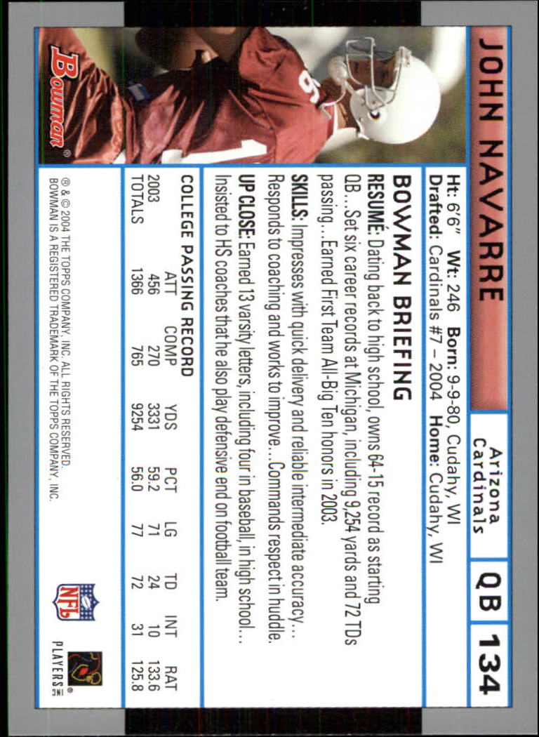 2004 Bowman #134 John Navarre RC back image