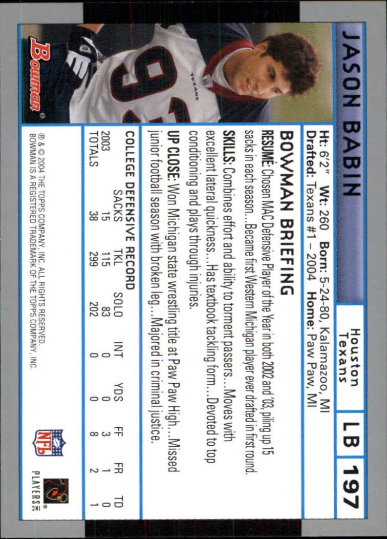 B5102- 2004 Bowman Football Cards 1-200 + Inserts -You Pick- 15+ FREE US SHIP - Picture 101 of 204