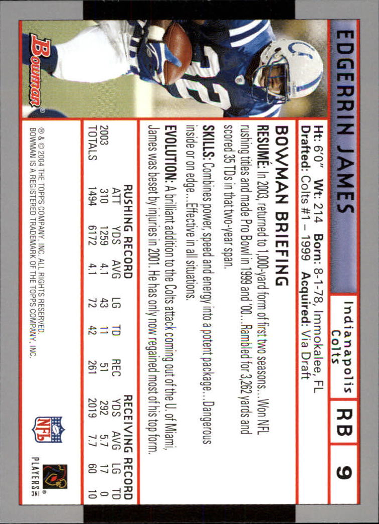 2004 Bowman First Edition #9 Edgerrin James back image