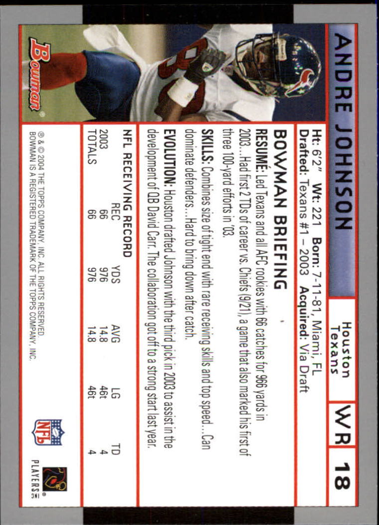 2004 Bowman First Edition #18 Andre Johnson back image