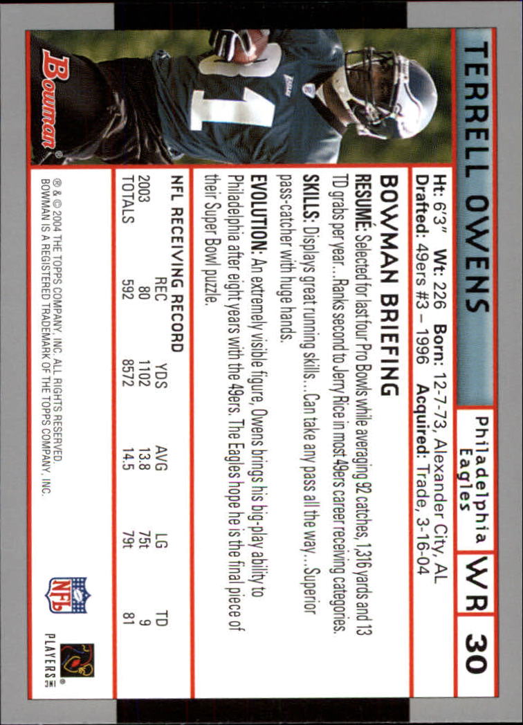 2004 Bowman First Edition #30 Terrell Owens back image