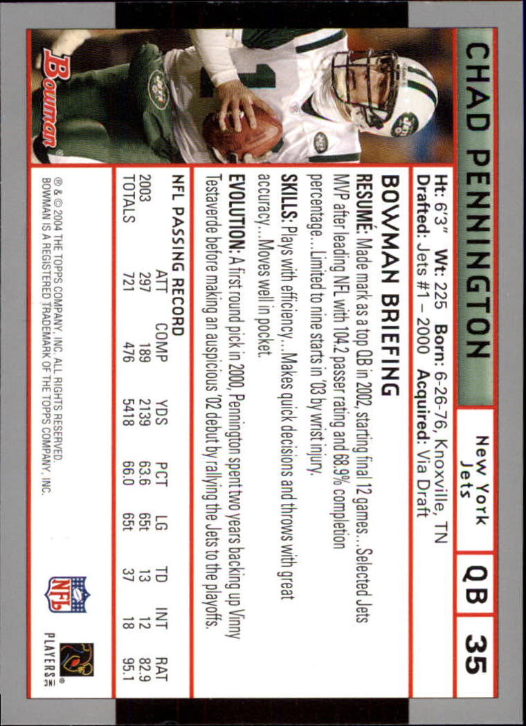 2004 Bowman First Edition #35 Chad Pennington back image