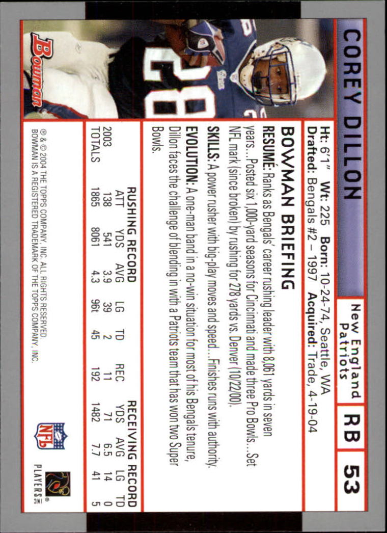 2004 Bowman First Edition #53 Corey Dillon back image
