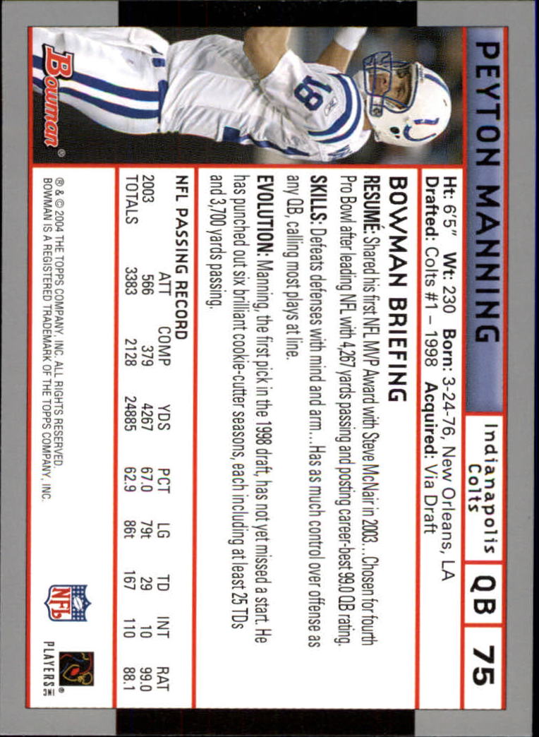 2004 Bowman First Edition #75 Peyton Manning back image