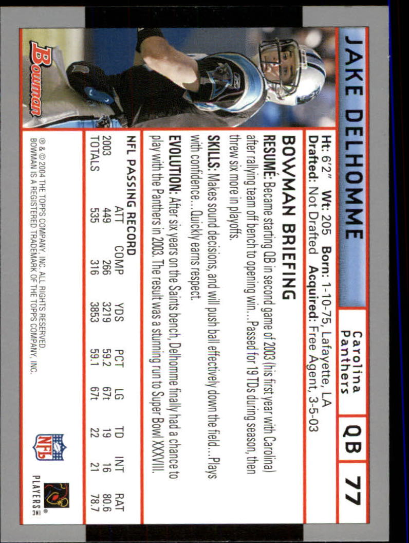 2004 Bowman First Edition #77 Jake Delhomme back image