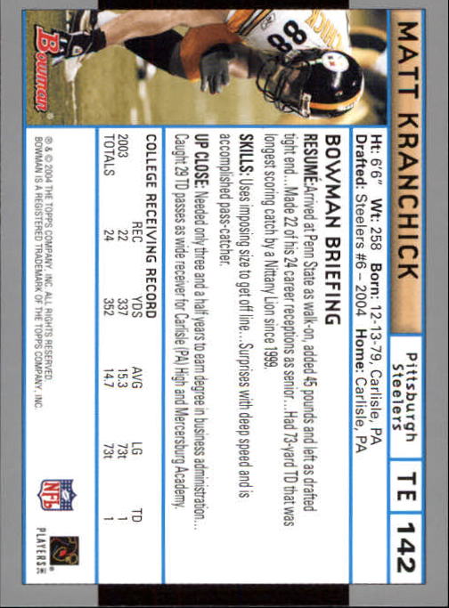 2004 Bowman First Edition #142 Matt Kranchick back image