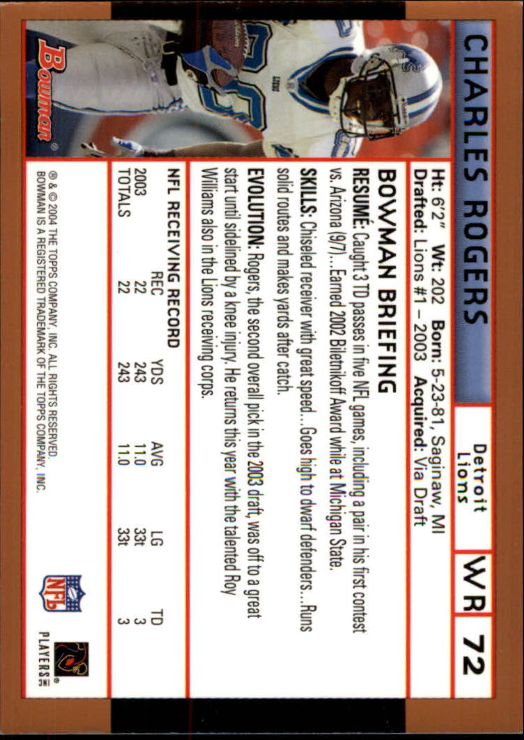 B5102- 2004 Bowman Football Cards 1-200 + Inserts -You Pick- 15+ FREE US SHIP - Picture 192 of 204