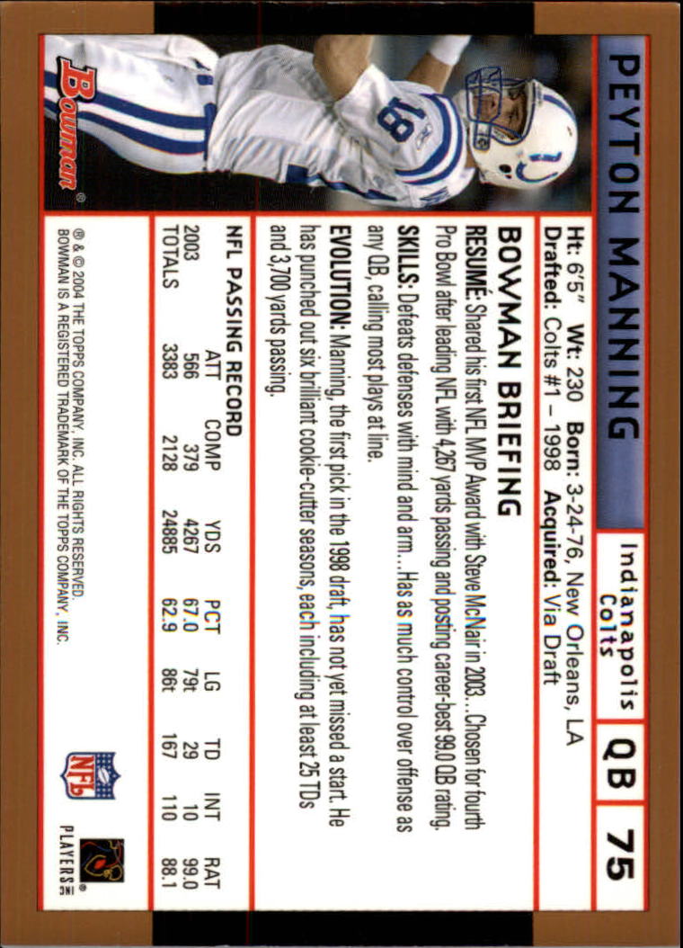 2004 Bowman Gold #75 Peyton Manning back image