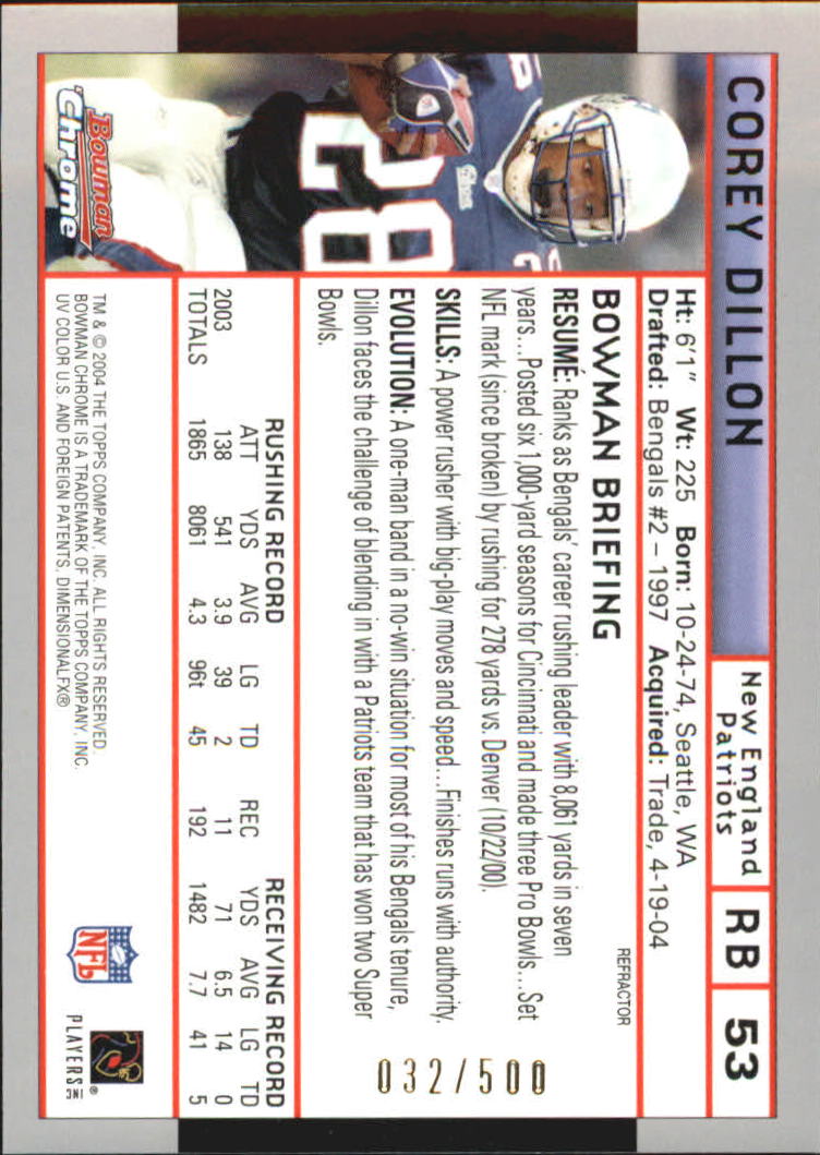 2004 Bowman Chrome Refractors #53 Corey Dillon back image