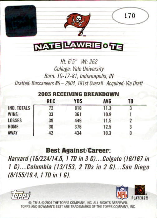 2004 Bowman's Best #170 Nate Lawrie AU RC back image