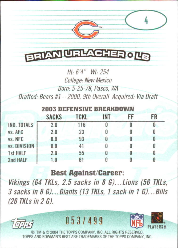 2004 Bowman's Best Green #4 Brian Urlacher back image