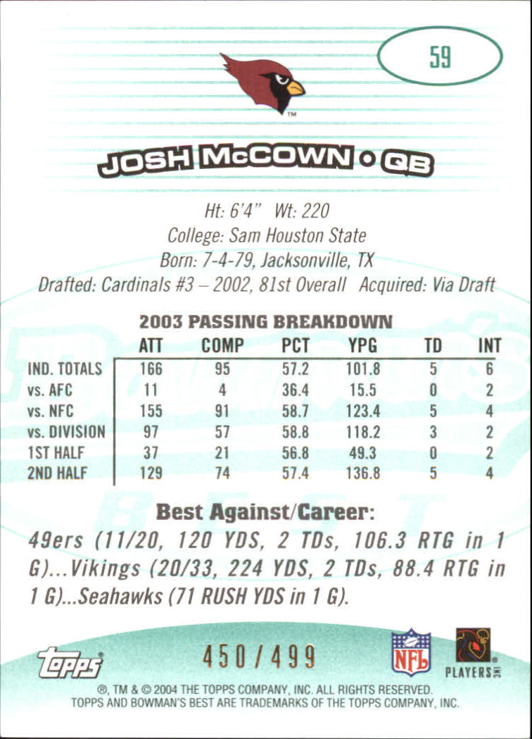 2004 Bowman's Best Green #59 Josh McCown back image