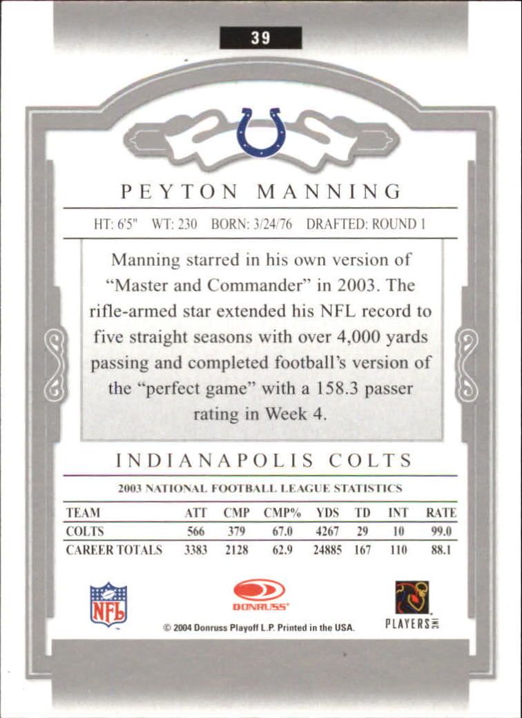 2004 Donruss Classics #39 Peyton Manning back image