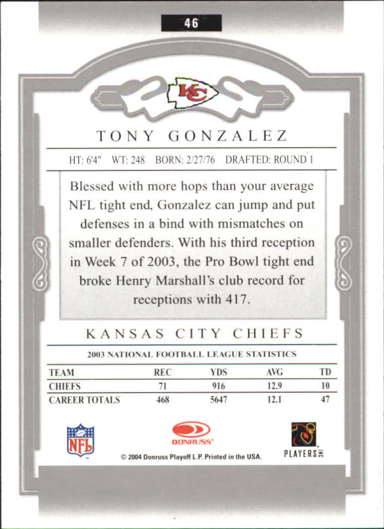2004 Donruss Classics #46 Tony Gonzalez back image