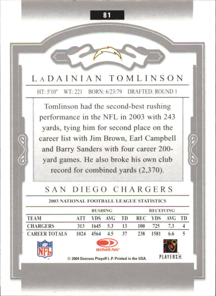 2004 Donruss Classics #81 LaDainian Tomlinson back image