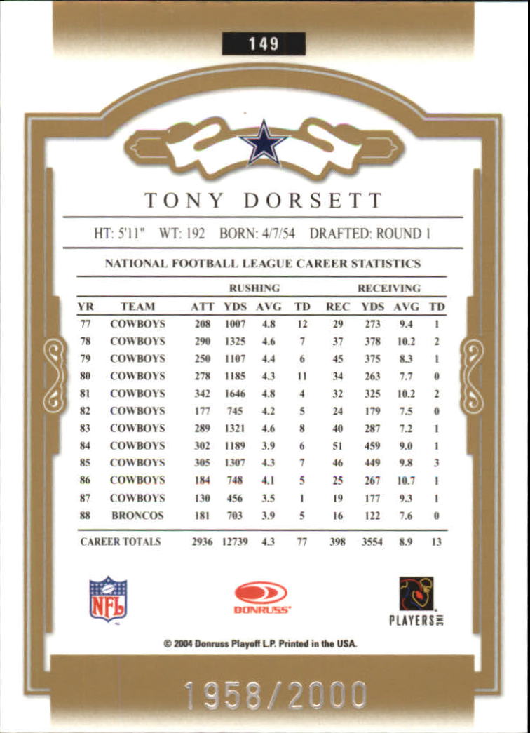 2004 Donruss Classics #149 Tony Dorsett back image
