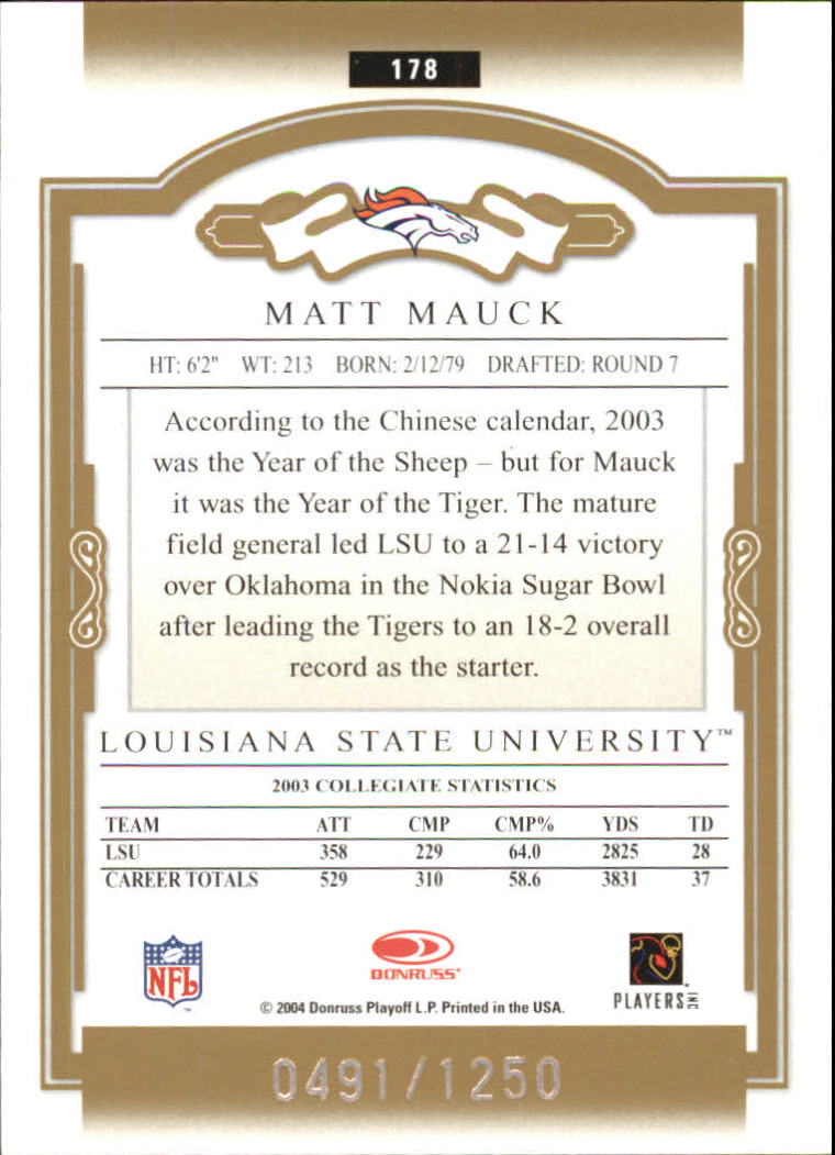 2004 Donruss Classics #178 Matt Mauck RC back image