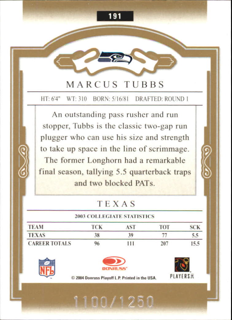2004 Donruss Classics #191 Marcus Tubbs RC back image
