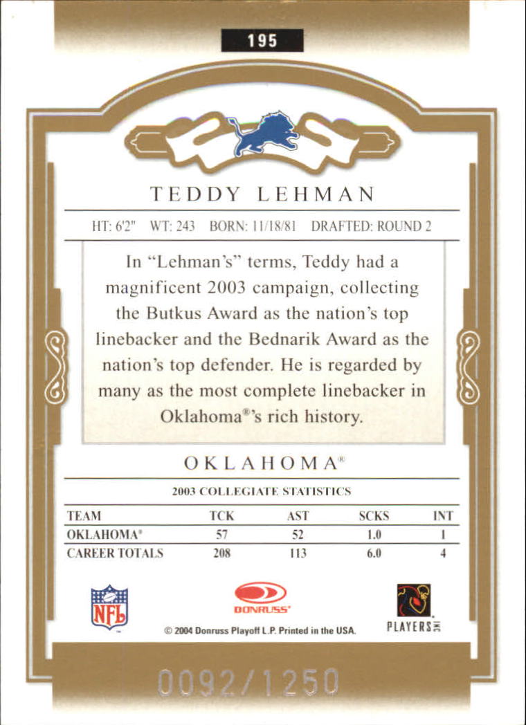 2004 Donruss Classics #195 Teddy Lehman RC back image