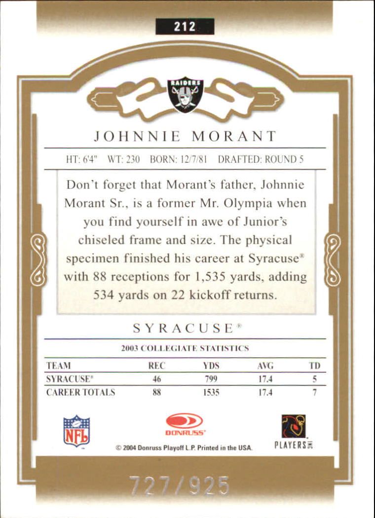 2004 Donruss Classics #212 Johnnie Morant RC back image