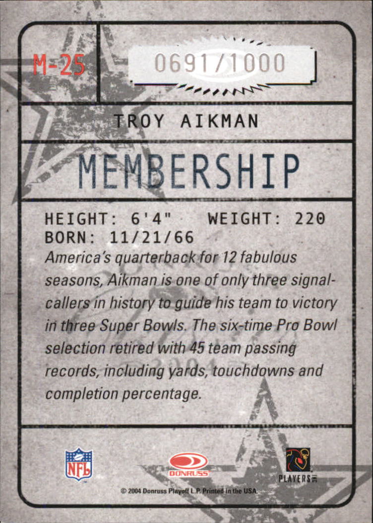2004 Donruss Classics Membership #M25 Troy Aikman back image