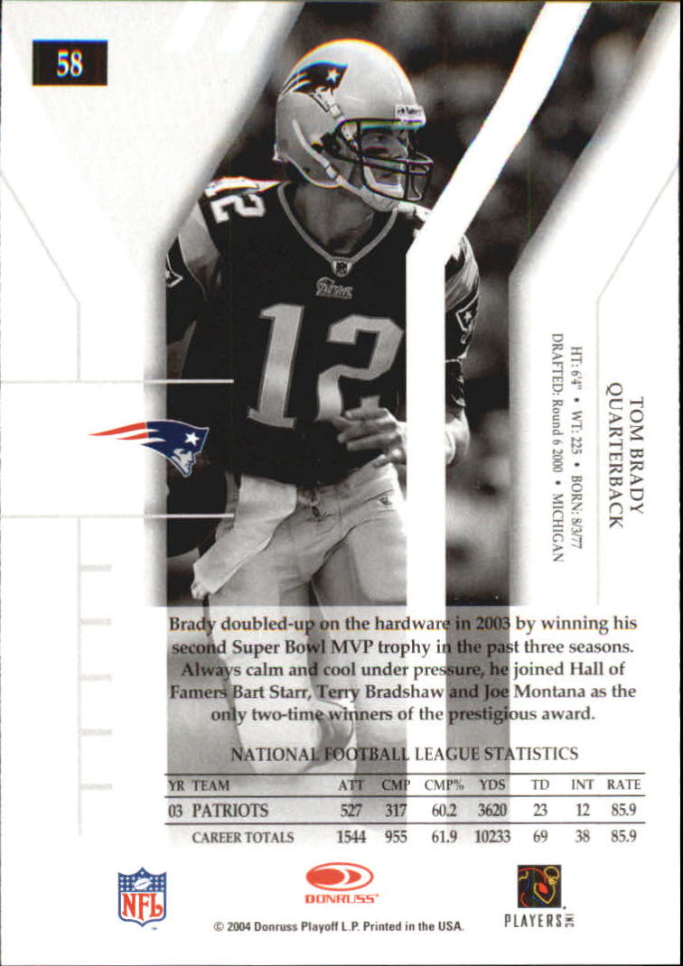 2004 Donruss Elite #58 Tom Brady back image