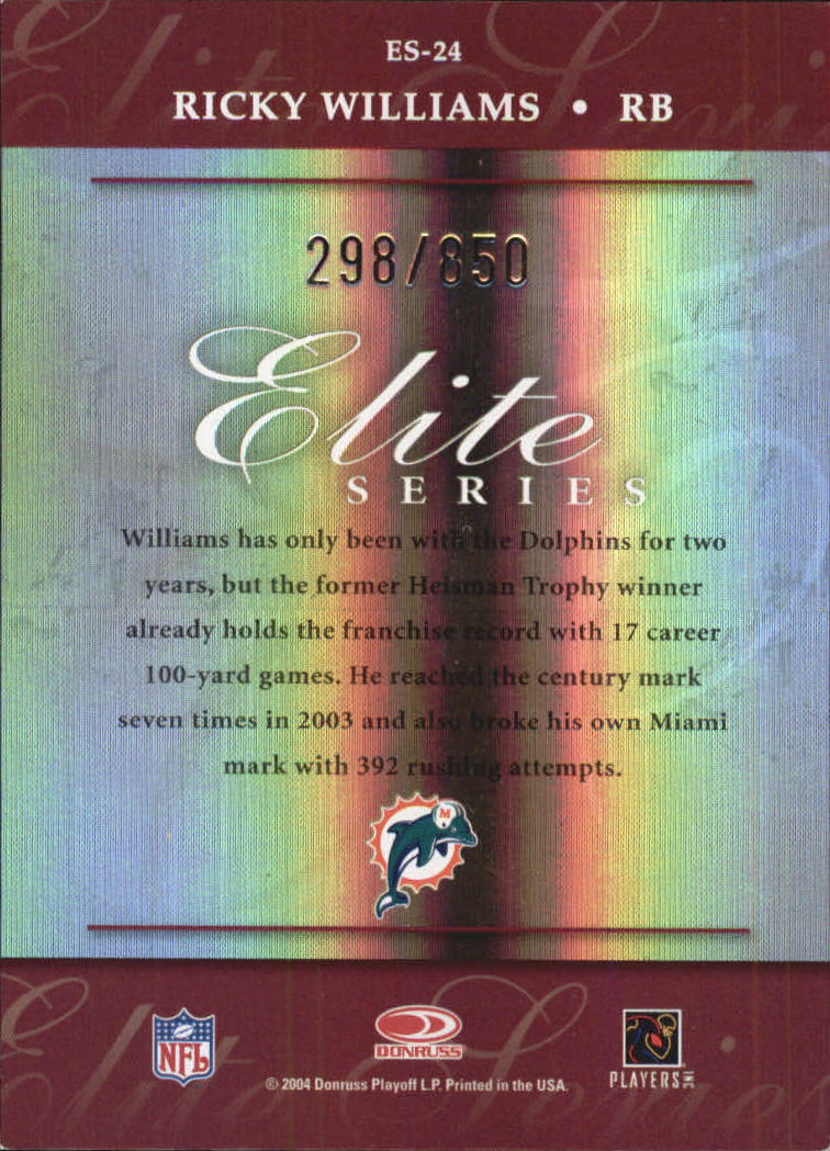 2004 Donruss Elite Series #ES24 Ricky Williams back image