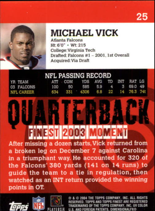 2004 Finest #25 Michael Vick back image