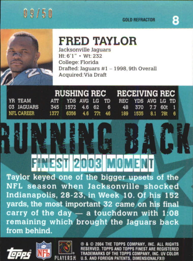 2004 Finest Gold Refractors #8 Fred Taylor back image