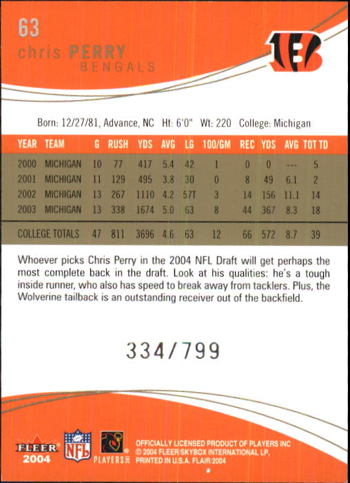 2004 Flair #63 Chris Perry RC back image