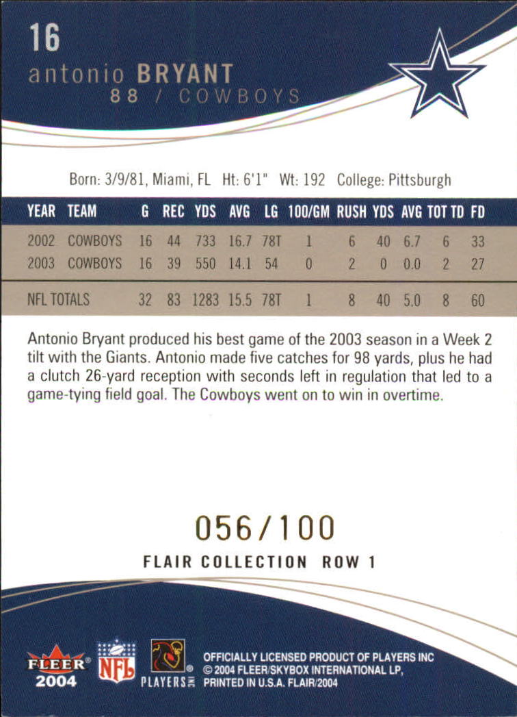 2004 Flair Collection Row 1 #16 Antonio Bryant