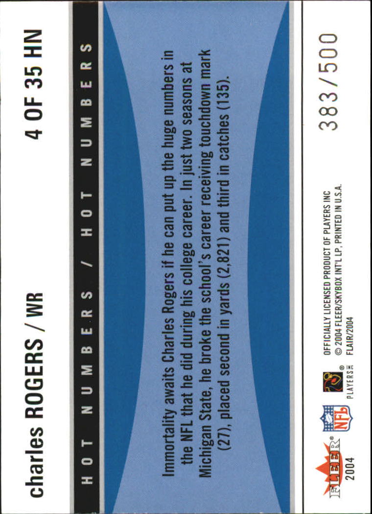 2004 Flair Hot Numbers #4HN Charles Rogers