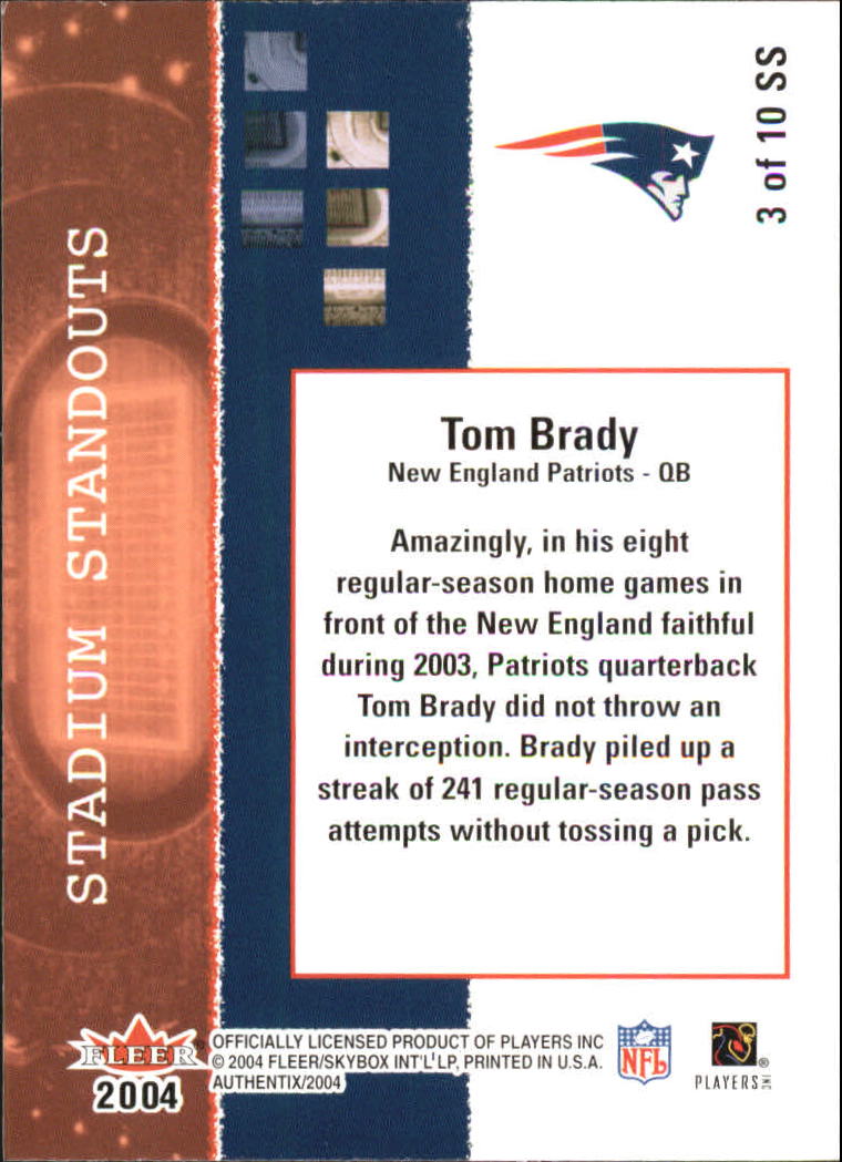 2004 Fleer Authentix Stadium Standouts #3SS Tom Brady back image