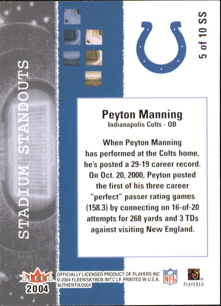 2004 Fleer Authentix Stadium Standouts #5SS Peyton Manning back image