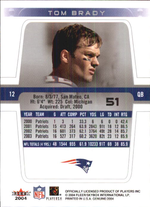2004 Fleer Genuine #51 Tom Brady back image