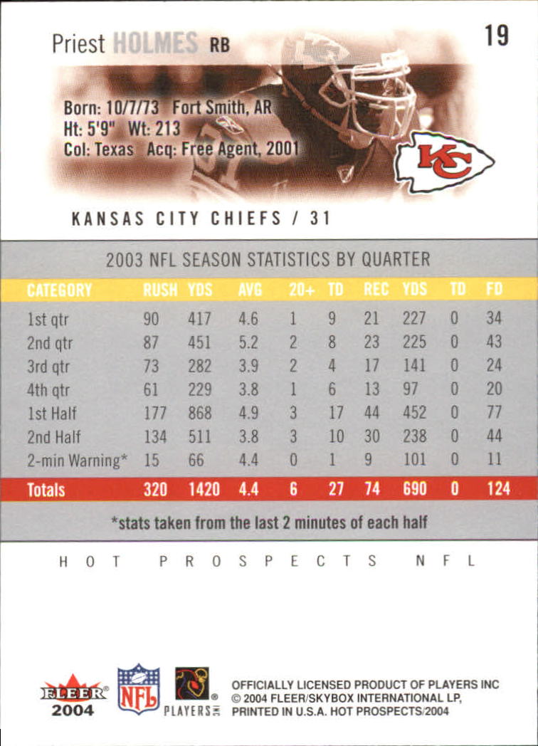 2004 Hot Prospects #19 Priest Holmes back image