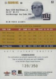 2004 Hot Prospects #83 Eli Manning JSY AU/350 RC back image