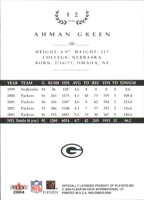 2004 Fleer Inscribed #12 Ahman Green back image