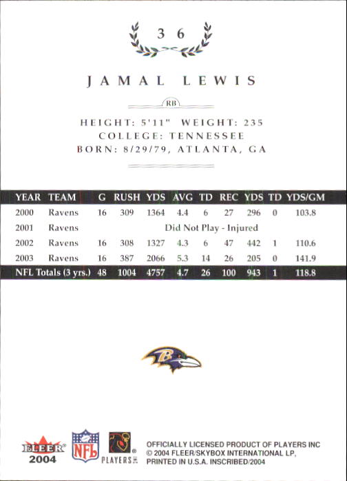 2004 Fleer Inscribed #36 Jamal Lewis back image