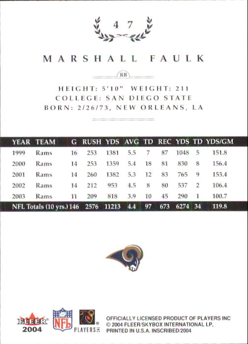 2004 Fleer Inscribed #47 Marshall Faulk back image