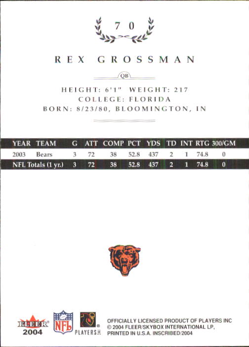 2004 Fleer Inscribed #70 Rex Grossman back image