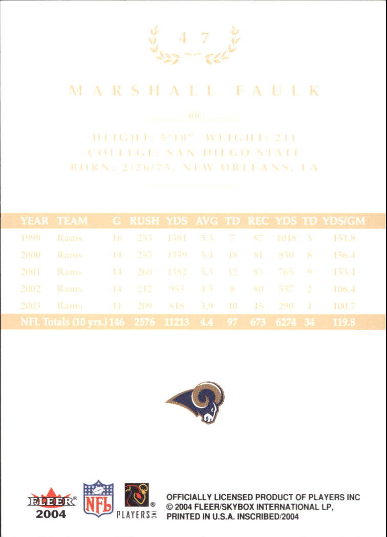 2004 Fleer Inscribed Black Border Gold #47 Marshall Faulk back image