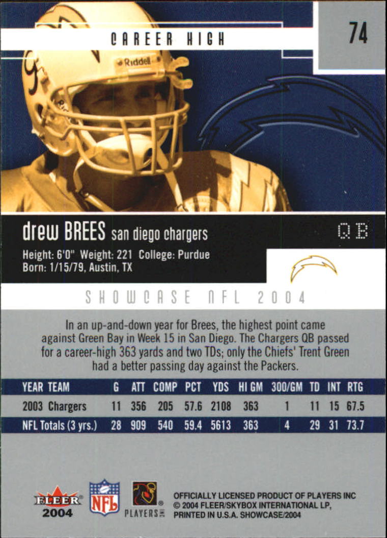 2004 Fleer Showcase #74 Drew Brees back image