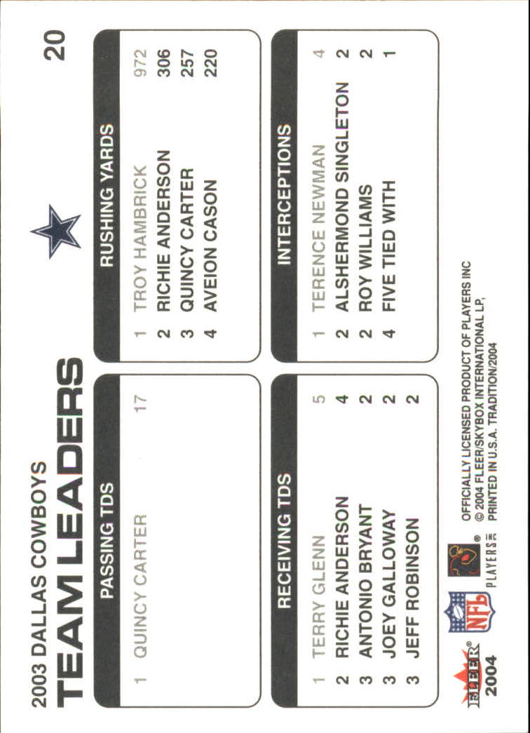 2004 Fleer Tradition #20 Quincy Carter TL/Troy Hambrick/Terry Glenn/Terence Newman back image