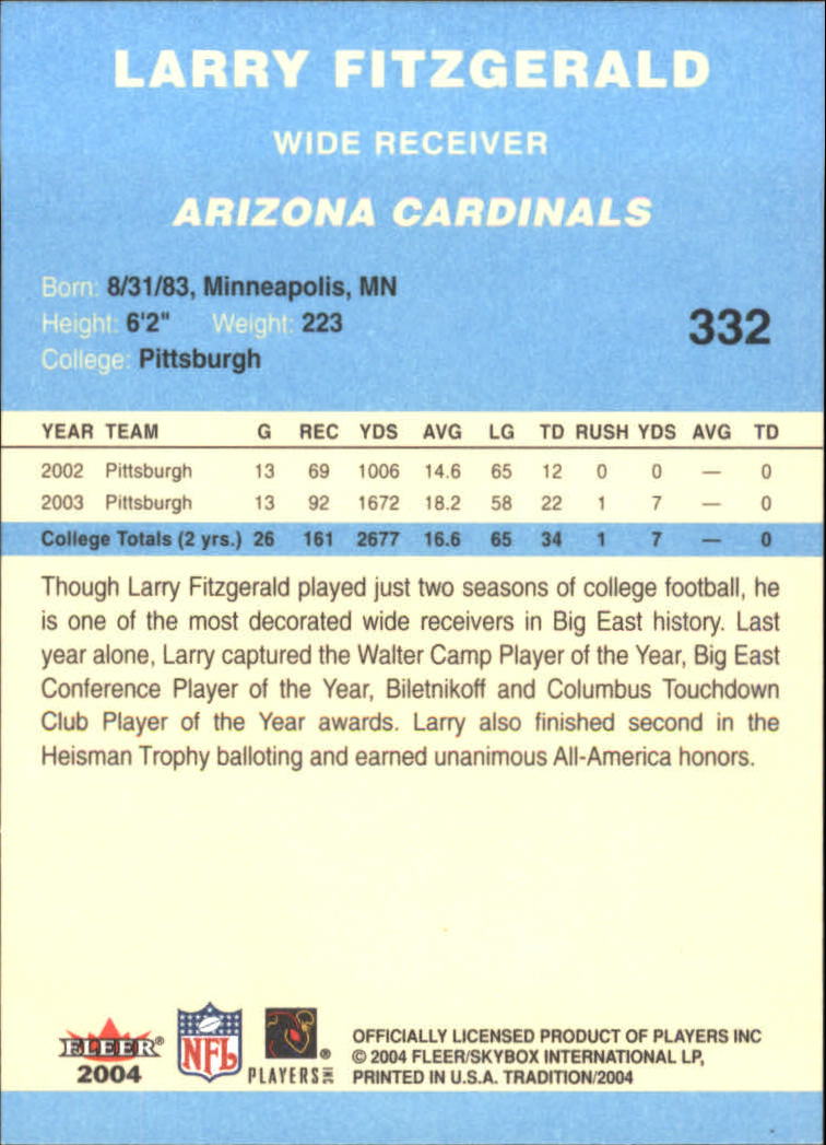 2004 Fleer Tradition Blue #332 Larry Fitzgerald back image