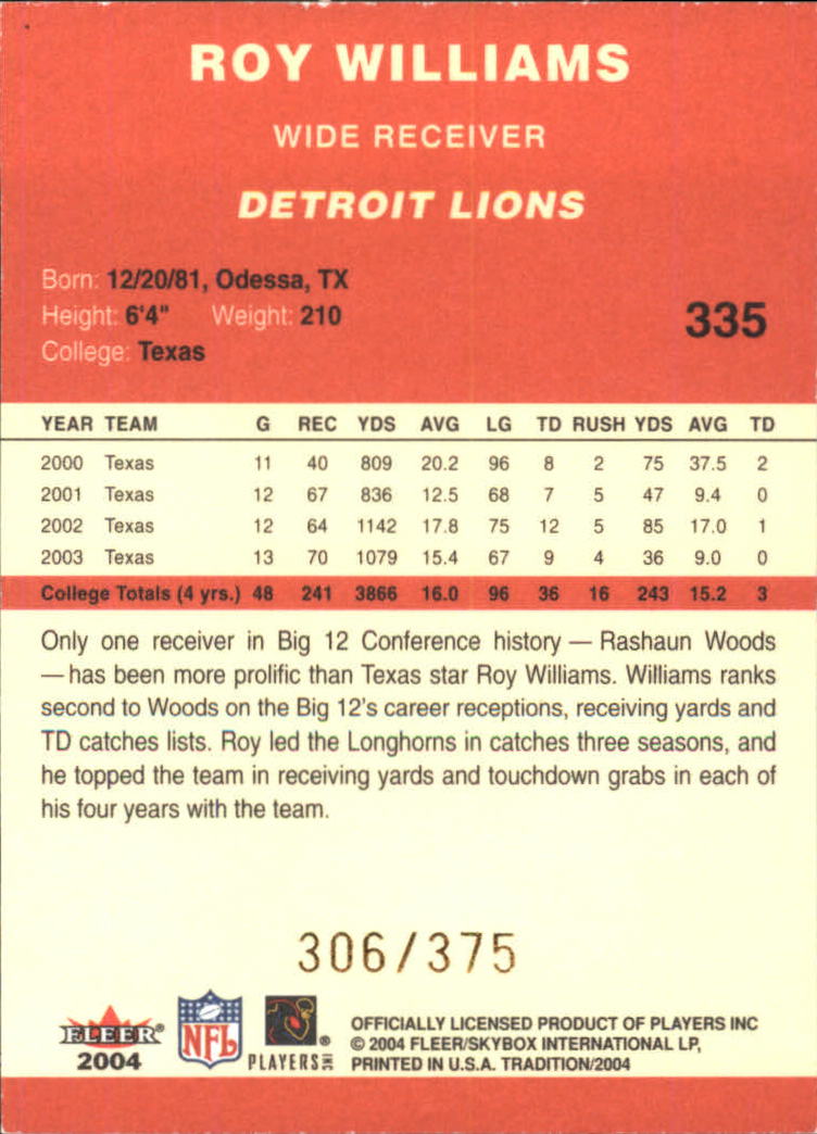 A9361- 2004 Fleer Tradition FB Cards 1-360 +Inserts -You Pick- 15+ FREE US SHIP - Picture 233 of 241