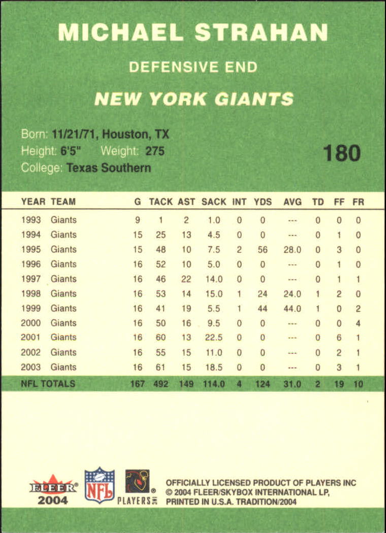 2004 Fleer Tradition Green #180 Michael Strahan back image
