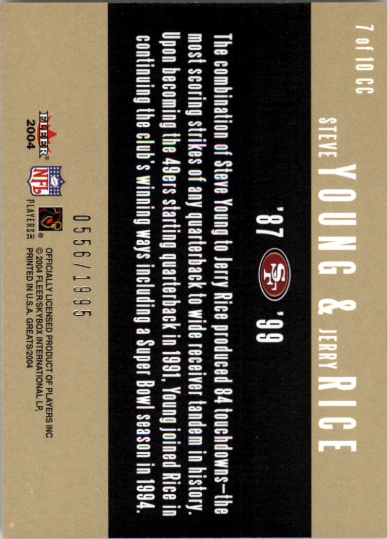 2004 Greats of the Game Classic Combos #7CC Steve Young/1995/Jerry Rice back image